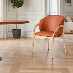 Meubles De Cuisine·Chaises|Chaises En Bois|Chaise en cuir terracotta dos rond accoudoirs bois noir ALDER