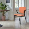 Chaises En Bois|Chaises Contemporaines|Chaise en cuir terracotta, accoudoirs bois noir ALDER