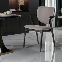 Chaises En Bois|Chaises Contemporaines|Chaise en cuir terracotta, accoudoirs bois noir ALDER