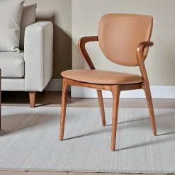 Chaises En Bois|Chaises Contemporaines|Chaise en cuir terracotta, accoudoirs bois noir ALDER