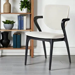 Chaises En Bois|Chaises Contemporaines|Chaise en cuir terracotta, accoudoirs bois noir ALDER