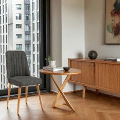 ROSARIO Meubles De Cuisine·Chaises|Chaises En Bois|Chaise en lin gris - dossier rainuré et pieds bois