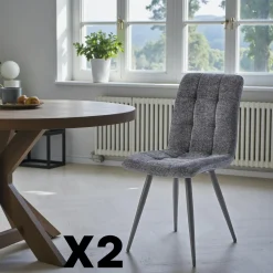 LOMBARDIE Chaises Contemporaines|Meubles De Cuisine·Chaises|Chaise en tissu anthracite motif damier (lot de 2)