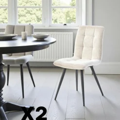 LOMBARDIE Chaises Contemporaines|Meubles De Cuisine·Chaises|Chaise en tissu écru motif damier (lot de 2)