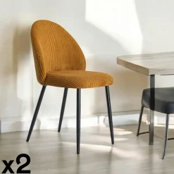 IENA Meubles De Cuisine·Chaises|Chaises Capitonnées|Chaise en tissu côtelé bleu pétrole (lot de 2)