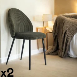 IENA Meubles De Cuisine·Chaises|Chaises Capitonnées|Chaise en tissu côtelé bleu pétrole (lot de 2)