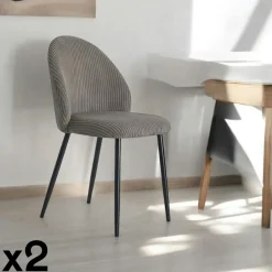IENA Chaises Capitonnées|Chaises Contemporaines|Chaise en tissu côtelé gris (lot de 2)