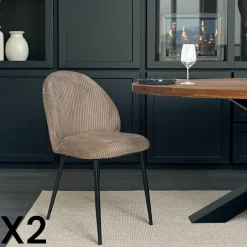 IENA Meubles De Cuisine·Chaises|Chaises Capitonnées|Chaise en tissu côtelé moutarde (lot de 2)