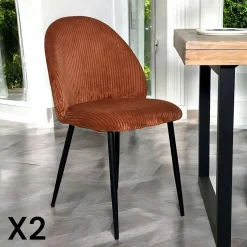 IENA Meubles De Cuisine·Chaises|Chaises Capitonnées|Chaise en tissu côtelé rouille (lot de 2)