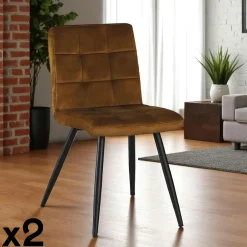 MALMOE Chaises Vintage|Chaises Capitonnées|Chaise en velours capitonné moutarde (lot de 2)