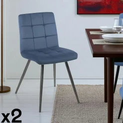 MALMOE Chaises Vintage|Chaises Capitonnées|Chaise en velours capitonné bleu (lot de 2)