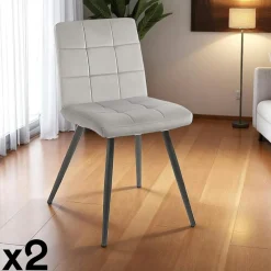 MALMOE Chaises Vintage|Chaises Capitonnées|Chaise en velours capitonné bleu (lot de 2)