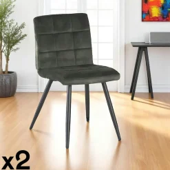 MALMOE Chaises Vintage|Chaises Capitonnées|Chaise en velours capitonné kaki (lot de 2)