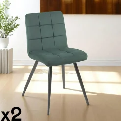 MALMOE Chaises Vintage|Chaises Capitonnées|Chaise en velours capitonné vert (lot de 2)