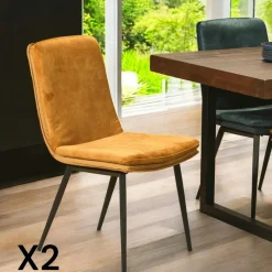 OKA Meubles De Cuisine·Chaises|Chaises Velours|Chaise en velours doré à double coussinage (lot de 2)