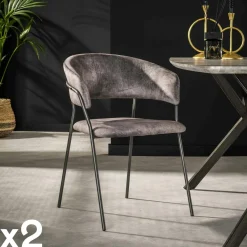 Melbourne Chaises Contemporaines|Meubles De Cuisine·Chaises|Chaise en velours gris à dossier rond (lot de 2)