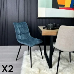 PALERME Meubles De Cuisine·Chaises|Chaises Velours|Chaise en velours gris clair motif damier (lot de 2)