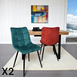 PALERME Meubles De Cuisine·Chaises|Chaises Velours|Chaise en velours gris clair motif damier (lot de 2)