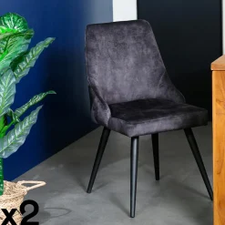 MALMOE Chaises Scandinaves|Chaises Capitonnées|Chaise en velours gris (lot de 2)