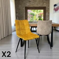 PALERME Meubles De Cuisine·Chaises|Chaises Velours|Chaise en velours moutarde motif damier (lot de 2)