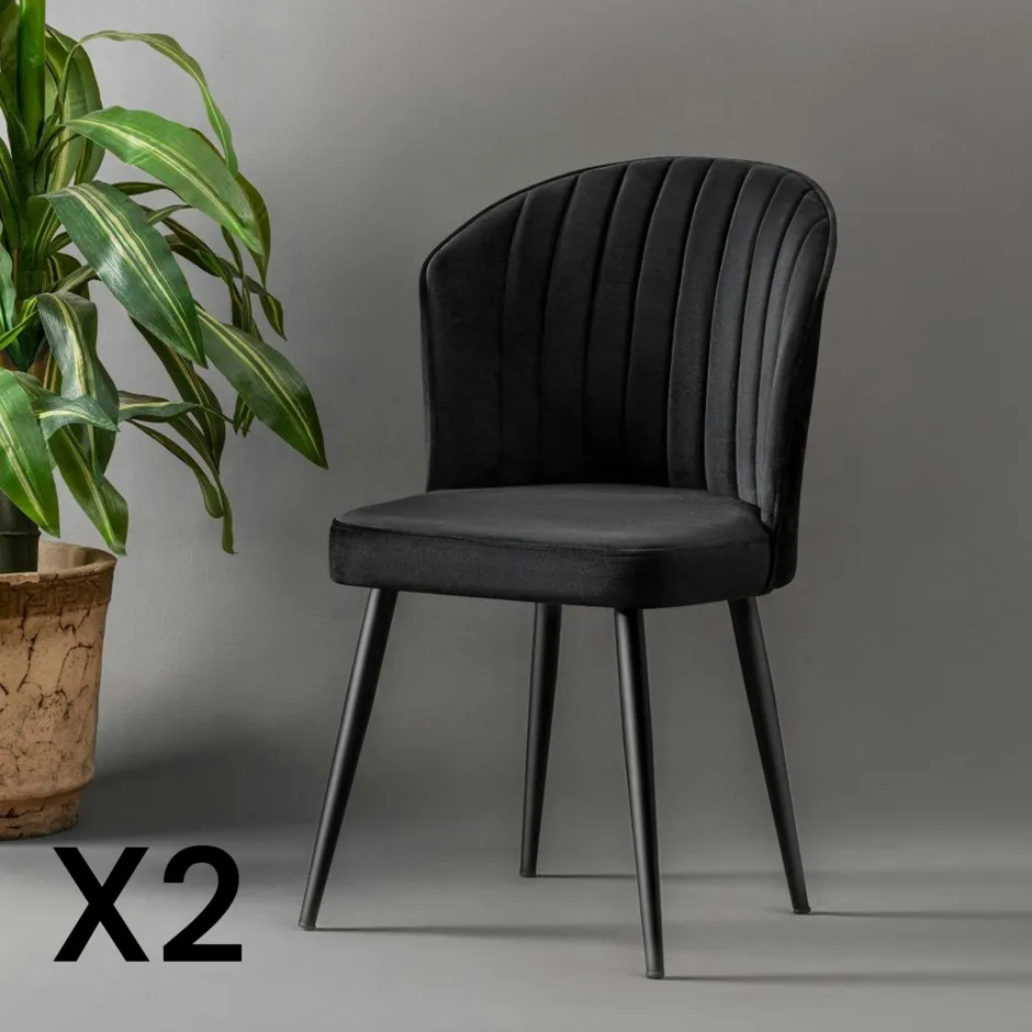 ROSARIO Chaises Capitonnées|Chaises Contemporaines|Chaise en velours noir - dossier enveloppant (Lot de 2)