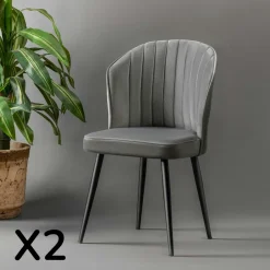 ROSARIO Chaises Capitonnées|Chaises Contemporaines|Chaise en velours noir - dossier enveloppant (Lot de 2)