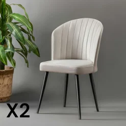 ROSARIO Chaises Capitonnées|Chaises Contemporaines|Chaise en velours noir - dossier enveloppant (Lot de 2)