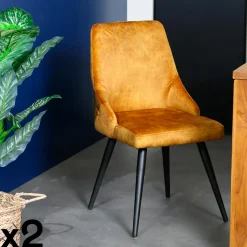 MALMOE Chaises Scandinaves|Chaises Capitonnées|Chaise en velours ocre (lot de 2)