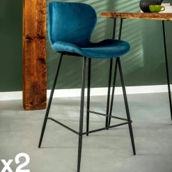 Melbourne Meubles De Cuisine·Chaises|Chaises Velours|Chaise en velours piqué bleu (lot de 2)