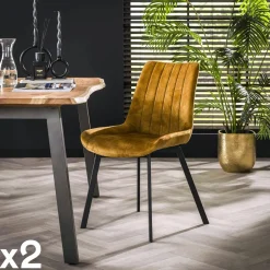 Melbourne Meubles De Cuisine·Chaises|Chaises Velours|Chaise en velours piqué moutarde (lot de 2)