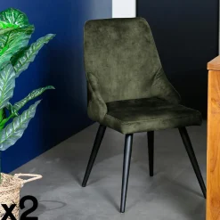 MALMOE Chaises Scandinaves|Chaises Capitonnées|Chaise en velours vert kaki (lot de 2)