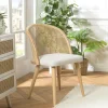 TIM Chaises En Bois|Chaises En Rotin|Chaise exotique dossier rond cannage assise tissu blanc