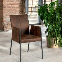 Chaises Avec Accoudoirs|Chaises Industrielles|Chaise fauteuil avec accoudoirs tissu microfibres gris et pieds métal noir