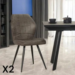 LOMBARDIE Chaises Contemporaines|Meubles De Cuisine·Chaises|Chaise grise motif damier, (lot de 2)