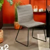 BURGOS Chaises Capitonnées|Chaises Velours|Chaise grise motif ligne (lot de 2)
