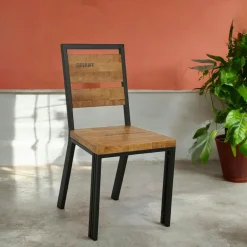 Docker Chaises En Bois|Chaises Industrielles|Chaise hévéa recyclé naturel et métal noirci 45X51XH90cm