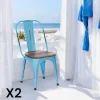 LEEDS Chaises Industrielles|Meubles De Cuisine·Chaises|Chaise industrielle métal bleu bois recyclé (lot de 2)