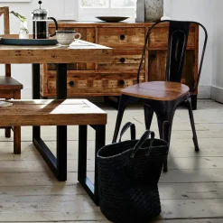 LEEDS Chaises Industrielles|Meubles De Cuisine·Chaises|Chaise industrielle métal bleu bois recyclé (lot de 2)