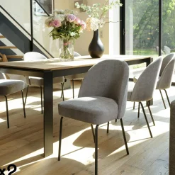 TIM Chaises Contemporaines|Meubles De Cuisine·Chaises|Chaise moderne tissu couleur lin pieds métal noir (lot de 2)