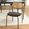 LOANO Chaises En Rotin|Chaises Contemporaines|Chaise métal dossier cannage ovale assise velours noir (lot de 2)