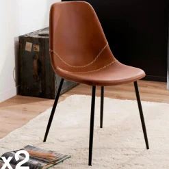 Chaises Scandinaves|Chaises Capitonnées|Chaise noire à couture apparente (lot de 2) TIM