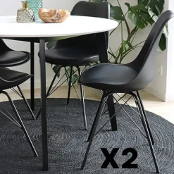 LOTA Meubles De Cuisine·Chaises|Chaises Contemporaines|Chaise noire basique avec pieds métal (lot de 2)