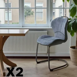 LIGURIE Meubles De Cuisine·Chaises|Chaises Contemporaines|Chaise pied luge bi-matière en tissu bleu (lot de 2)