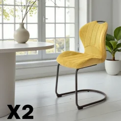 LIGURIE Chaises Contemporaines|Meubles De Cuisine·Chaises|Chaise pied luge bi-matière en tissu gris (lot de 2)