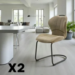 LIGURIE Chaises Contemporaines|Meubles De Cuisine·Chaises|Chaise pied luge bi-matière en tissu taupe (lot de 2)