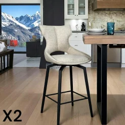 MONTREUX Meubles De Cuisine·Chaises|Chaise pivotante beige chiné design avec pied gris (lot de 2)