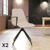 AMSTERDAM Meubles De Cuisine·Chaises|Chaise pivotante beige sable avec accoudoirs et motif couture (lot de 2)