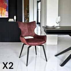 LOMBARDIE Chaises Avec Accoudoirs|Chaises Velours|Chaise pivotante bleue bi-matière, dossier en T (lot de 2)