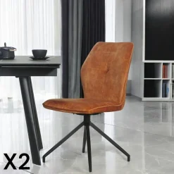 LOMBARDIE Chaises Velours|Chaises Contemporaines|Chaise pivotante bleue en velours patiné avec poignée (lot de 2)