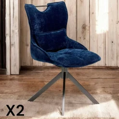 IENA Chaises Capitonnées|Meubles De Cuisine·Chaises|Chaise pivotante coussin et poignée tissu bleu (lot de 2)